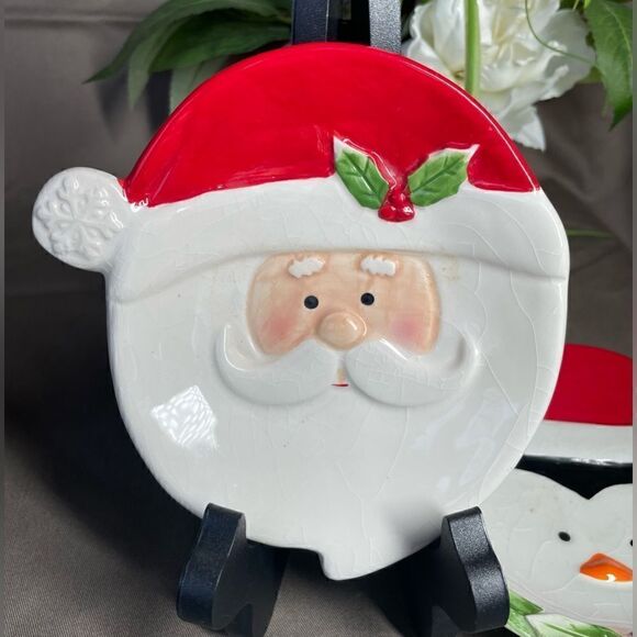 🎄❤️🎄 Christmas Holiday Cookie Plates Penguin & Santa Claus Excellent Prelov… - Picture 5 of 6